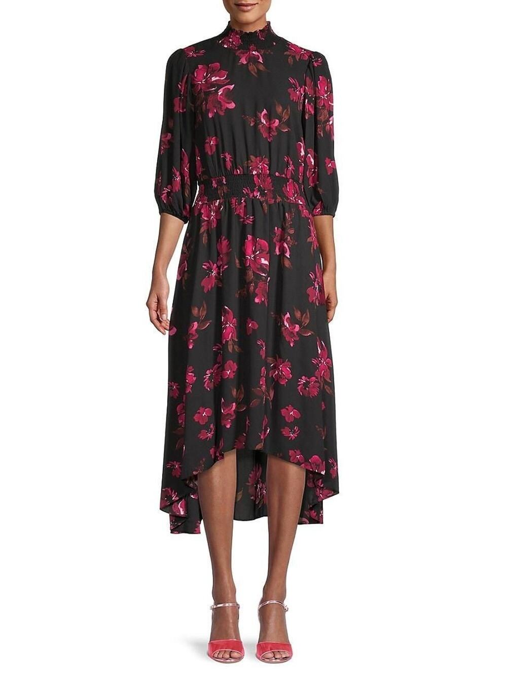 NANETTE Nanette Lepore Women's Smocked Floral-Print Dress - Black Multi - Size 6